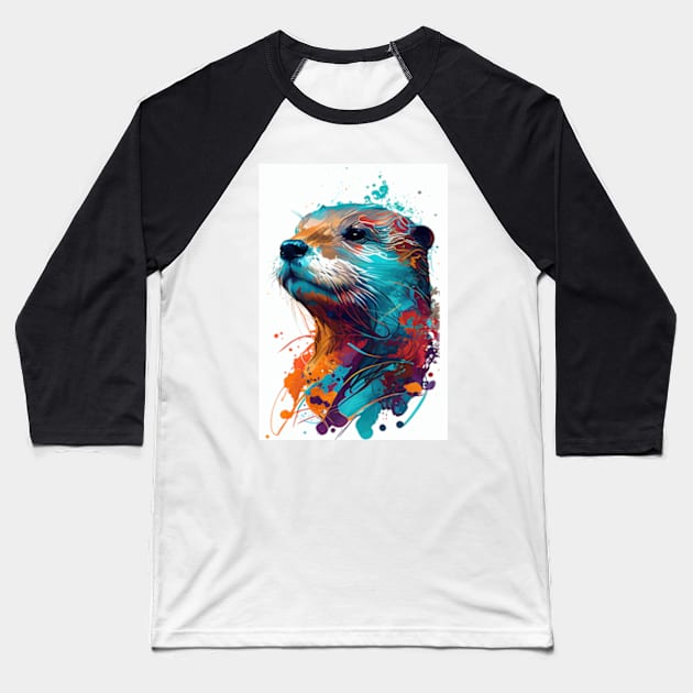 Pop Art Otter In Vibrant Colors - A Fun and Whimsical Colorful Otter Baseball T-Shirt by Whimsical Animals